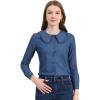 imageAllegra K Womens Peter Pan Collar Ruffled Button Down Denim ShirtBlue
