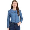imageAllegra K Womens Peter Pan Collar Ruffled Button Down Denim ShirtLight Blue