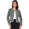 imageAllegra K Womens Plaid Tweed Blazer Long Sleeve Open Front Work Office Short JacketBlack
