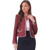imageAllegra K Womens Plaid Tweed Blazer Long Sleeve Open Front Work Office Short JacketBurgundy