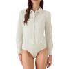 imageAllegra K Work Body Suits for Women Office Button Down Shirt Collared Long Sleeves Bodysuit TopBeige
