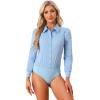 imageAllegra K Work Body Suits for Women Office Button Down Shirt Collared Long Sleeves Bodysuit TopLight Blue