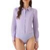 imageAllegra K Work Body Suits for Women Office Button Down Shirt Collared Long Sleeves Bodysuit TopPurple