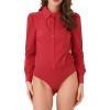 imageAllegra K Work Body Suits for Women Office Button Down Shirt Collared Long Sleeves Bodysuit TopRed