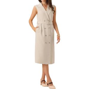 imageAllegra K Blazer Dress for Women Notched Lapel Sleeveless Suit Dress Double Breasted Belted Work Office BlazerApricot