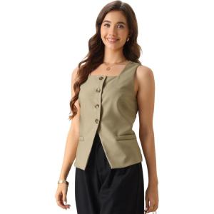 imageAllegra K Blazer Vest Top for Womens 2025 Trendy Button Down Sleeveless SuitKhaki