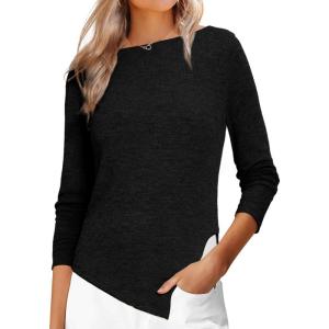 imageAllegra K Boat Neck Sweater for Womens Fall High Low Winter TopBlack