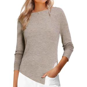 imageAllegra K Boat Neck Sweater for Womens Fall High Low Winter TopKhaki