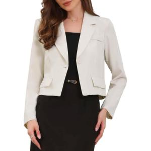 imageAllegra K Cropped Blazer for Women Notched Collar Long Sleeve Suit Jacket Business Casual BlazersWhite