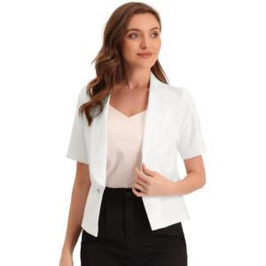 imageAllegra K Cropped Blazers for Women Summer Short Sleeve Open Front Jackets Blazer for Work CasualBeige