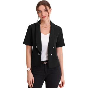 imageAllegra K Cropped Blazers for Women Summer Short Sleeve Open Front Jackets Blazer for Work CasualBlack