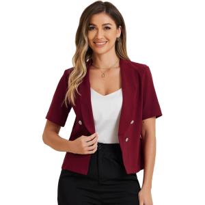 imageAllegra K Cropped Blazers for Women Summer Short Sleeve Open Front Jackets Blazer for Work CasualBurgundy
