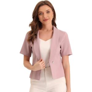 imageAllegra K Cropped Blazers for Women Summer Short Sleeve Open Front Jackets Blazer for Work CasualGrey Pink