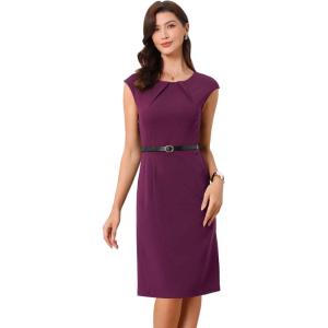 imageAllegra K Elegant Business Dress for Womens 2025 Cap Sleeve Belted Wear to Work Sheath DressesFushcia