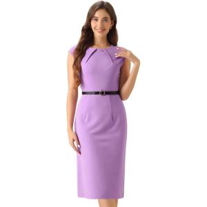 imageAllegra K Elegant Business Dress for Womens 2025 Cap Sleeve Belted Wear to Work Sheath DressesLavender