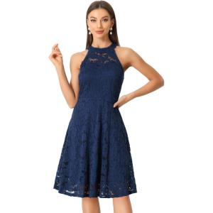 imageAllegra K Lace Cocktail Dress for Womens Elegant Halter Wedding Guest Bridesmaid Party DressDark Blue