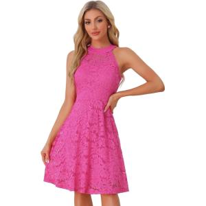 imageAllegra K Lace Cocktail Dress for Womens Elegant Halter Wedding Guest Bridesmaid Party DressHot Pink