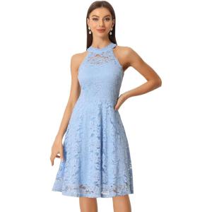 imageAllegra K Lace Cocktail Dress for Womens Elegant Halter Wedding Guest Bridesmaid Party DressLight Blue