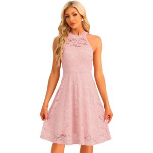 imageAllegra K Lace Cocktail Dress for Womens Elegant Halter Wedding Guest Bridesmaid Party DressPink