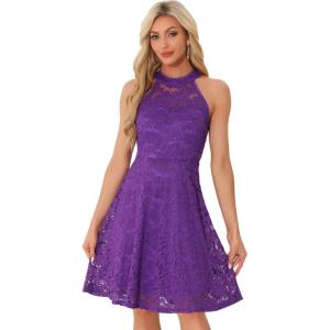 imageAllegra K Lace Cocktail Dress for Womens Elegant Halter Wedding Guest Bridesmaid Party DressPurple