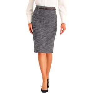 imageAllegra K Plaid Tweed Skirts for Womens Belted High Waist Knee Length Bodycon Vintage Pencil Skirt