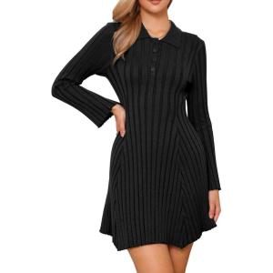 imageAllegra K Polo Sweater Dress for Womens Chunky Button Down Long Sleeve DressBlack
