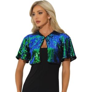 imageAllegra K Sequin Bolero for Womens Halloween Sparkly Crop Glitter Formal Shrug for Evening DressesGreen Blue