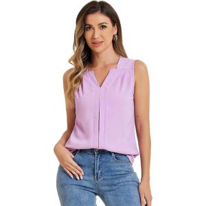 imageAllegra K Sleeveless Work Top for Womens Elegant Pleated V Neck Blouse Shirt Tank TopLilac