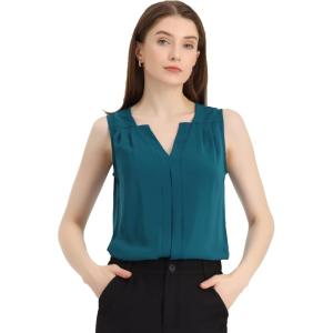 imageAllegra K Sleeveless Work Top for Womens Elegant Pleated V Neck Blouse Shirt Tank TopPeacock Blue