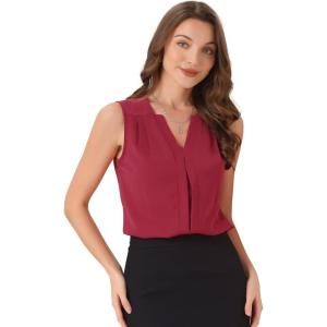 imageAllegra K Sleeveless Work Top for Womens Elegant Pleated V Neck Blouse Shirt Tank TopRed