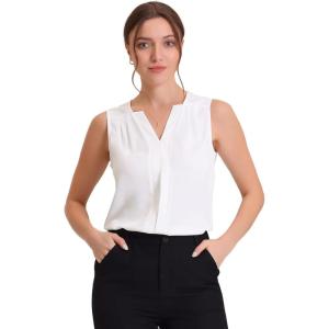 imageAllegra K Sleeveless Work Top for Womens Elegant Pleated V Neck Blouse Shirt Tank TopWhite