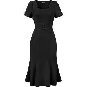 imageAllegra K Vintage 50s Dress for Womens Retro Cocktail Work Mermaid Midi DressBlack