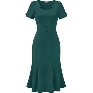 imageAllegra K Vintage 50s Dress for Womens Retro Cocktail Work Mermaid Midi DressDark Green