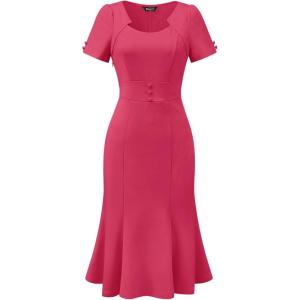 imageAllegra K Vintage 50s Dress for Womens Retro Cocktail Work Mermaid Midi DressHot Pink