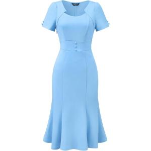 imageAllegra K Vintage 50s Dress for Womens Retro Cocktail Work Mermaid Midi DressLight Blue