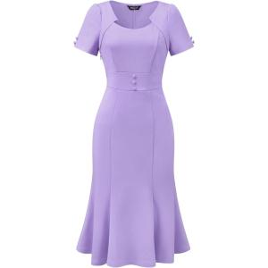 imageAllegra K Vintage 50s Dress for Womens Retro Cocktail Work Mermaid Midi DressLight Purple