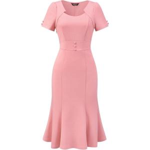 imageAllegra K Vintage 50s Dress for Womens Retro Cocktail Work Mermaid Midi DressPink