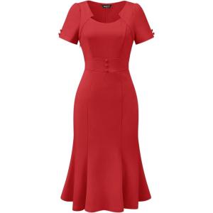 imageAllegra K Vintage 50s Dress for Womens Retro Cocktail Work Mermaid Midi DressRed