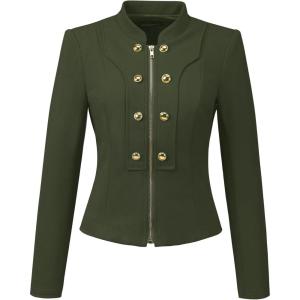 imageAllegra K Vintage Jacket for Womens Steampunk Button Decor Casual Zip Up Crop JacketArmy Green