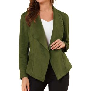 imageAllegra K Women Faux Suede Jacket Lapel Draped Open Front Cardigan Casual Trendy Suede BlazerArmy Green