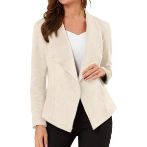 imageAllegra K Women Faux Suede Jacket Lapel Draped Open Front Cardigan Casual Trendy Suede BlazerBeige
