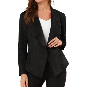 imageAllegra K Women Faux Suede Jacket Lapel Draped Open Front Cardigan Casual Trendy Suede BlazerBlack