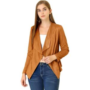 imageAllegra K Women Faux Suede Jacket Lapel Draped Open Front Cardigan Casual Trendy Suede BlazerBrown