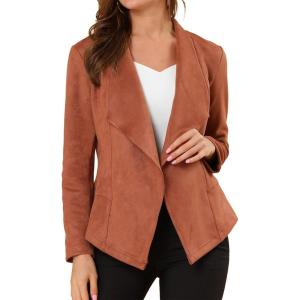 imageAllegra K Women Faux Suede Jacket Lapel Draped Open Front Cardigan Casual Trendy Suede BlazerCaramel