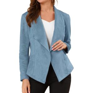 imageAllegra K Women Faux Suede Jacket Lapel Draped Open Front Cardigan Casual Trendy Suede BlazerGray Blue