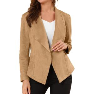 imageAllegra K Women Faux Suede Jacket Lapel Draped Open Front Cardigan Casual Trendy Suede BlazerKhaki