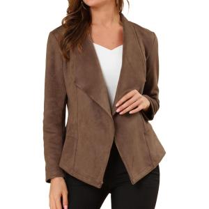 imageAllegra K Women Faux Suede Jacket Lapel Draped Open Front Cardigan Casual Trendy Suede BlazerLight Brown
