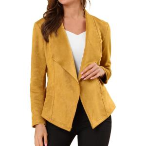 imageAllegra K Women Faux Suede Jacket Lapel Draped Open Front Cardigan Casual Trendy Suede BlazerMustard