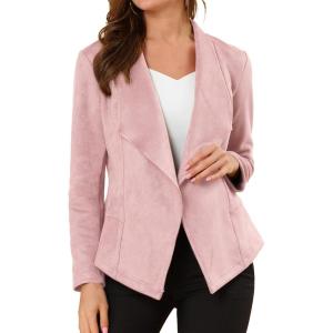 imageAllegra K Women Faux Suede Jacket Lapel Draped Open Front Cardigan Casual Trendy Suede BlazerPink
