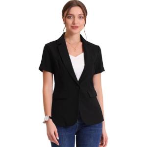 imageAllegra K Womens 1 Button Blazer Jacket Office Business Short Sleeve BlazerBlack